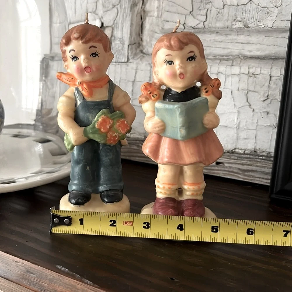 Vintage Boy | Girl Candle Figurines 6”T Never Used. Hand painted | Unique 50s